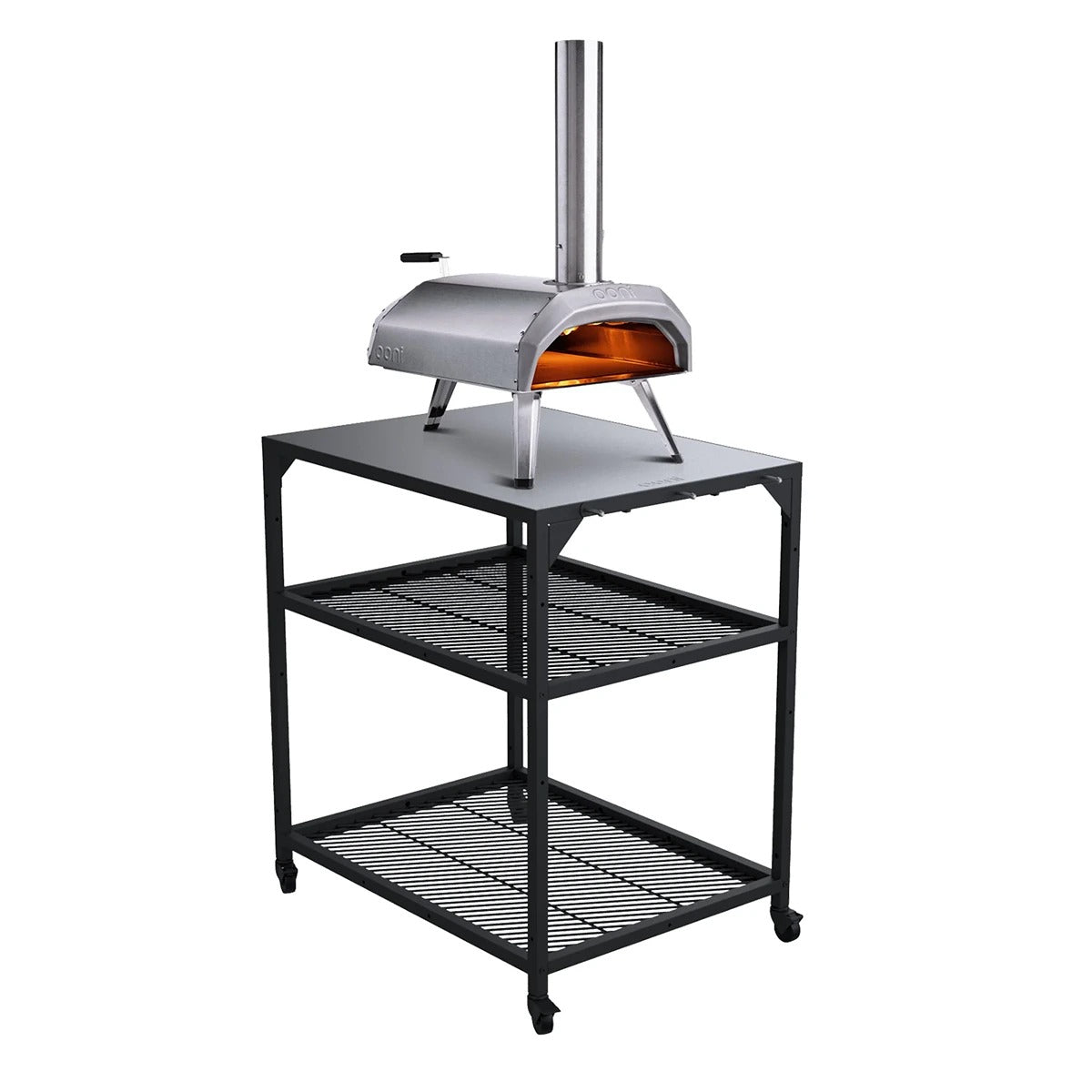 Ooni Modular Pizza Table Medium Stainless Steel Kitchen Trolley Side Table/Trolley with Wheels to Stand Your Pizza Oven
