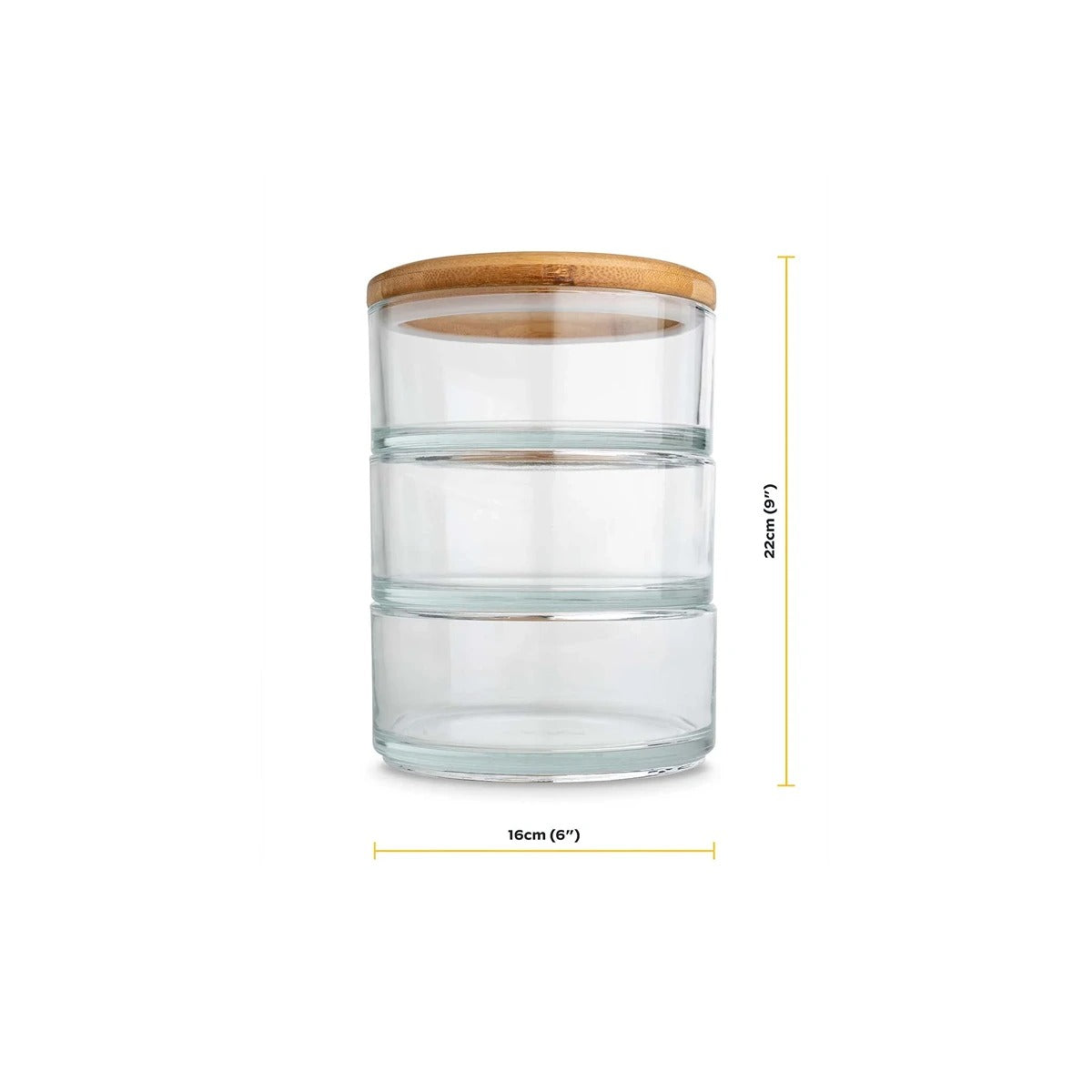 Ooni Ooni 3 Tier Round - Glass Stackable Storage Containers Airtight Sealed Food Storage - Sealable Kitchen Containers with Lid - Reusable Set of 3 Containers