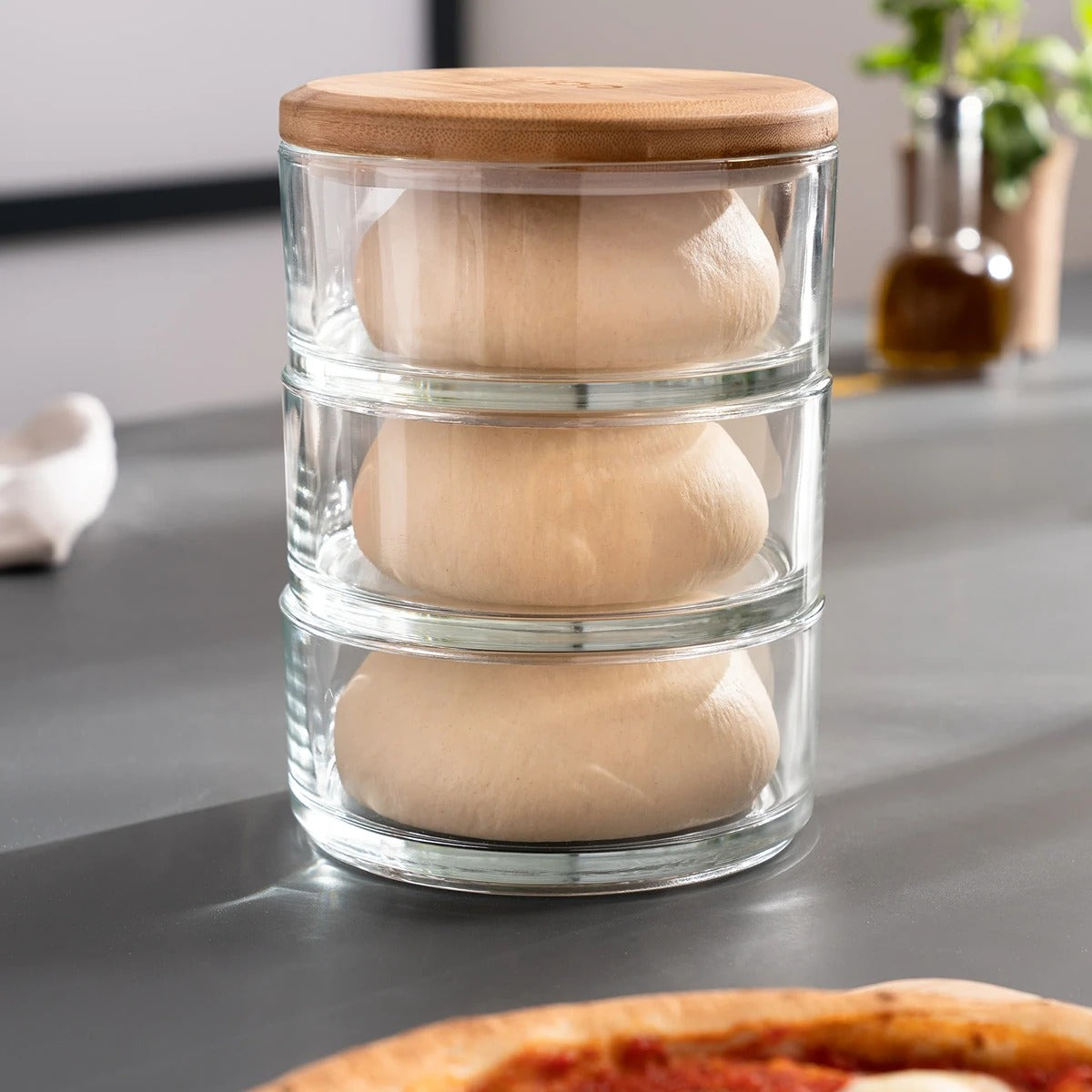 Ooni Ooni 3 Tier Round - Glass Stackable Storage Containers Airtight Sealed Food Storage - Sealable Kitchen Containers with Lid - Reusable Set of 3 Containers