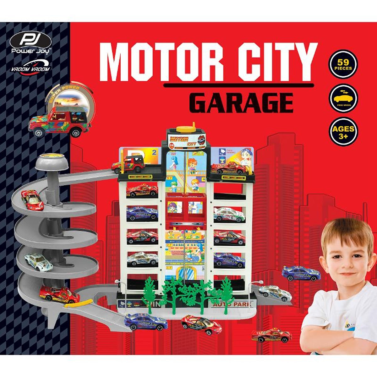 P.JOY PJOY-VVROOM-MOTOR-CITY-GARAGE-W-4-CARS