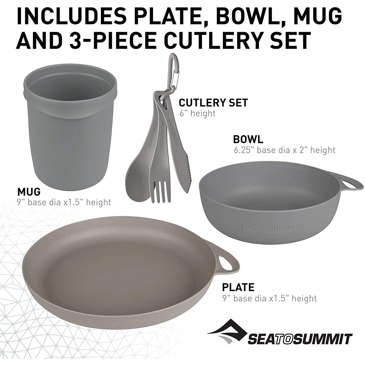 Sea to Summit S2S Delta Camp Set (Bowl, Plate, Mug, Cutlery) Grey