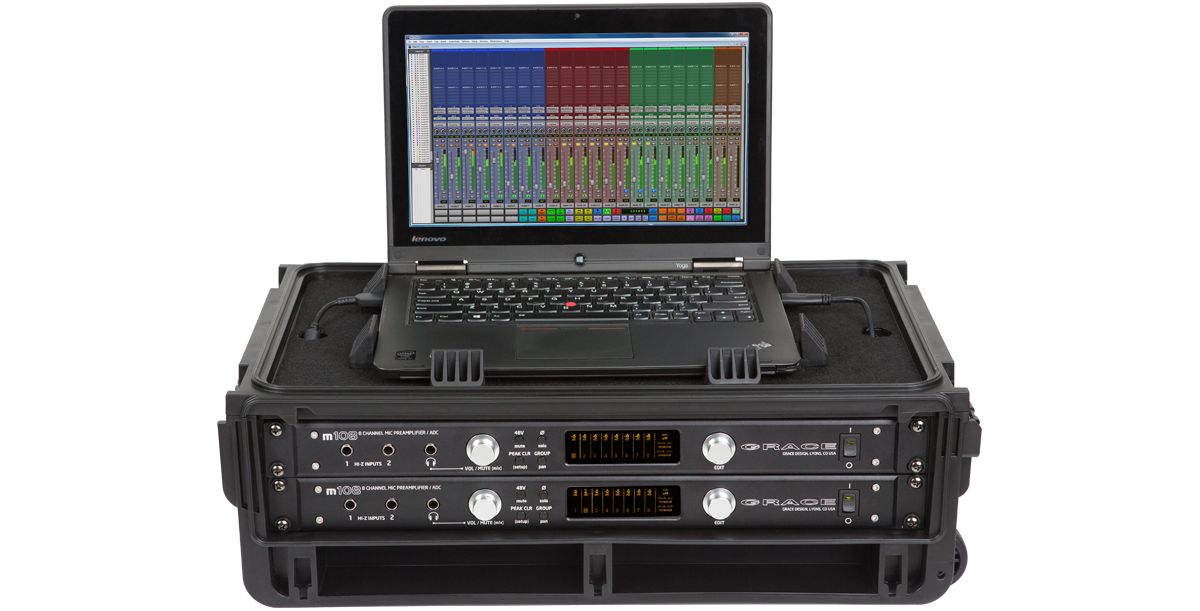 SKB Injection Molded 2ULaptop/Studio Flyer Rack Case with wheels and pull handle