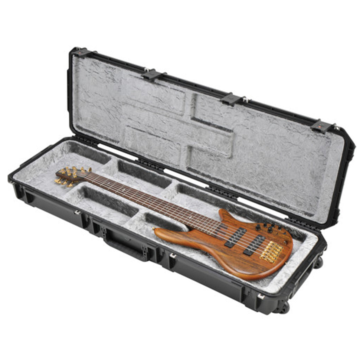 SKB iSeries Waterproof Electric Bass Guitar Case, Open Interior, TSA Latches, w/wheels