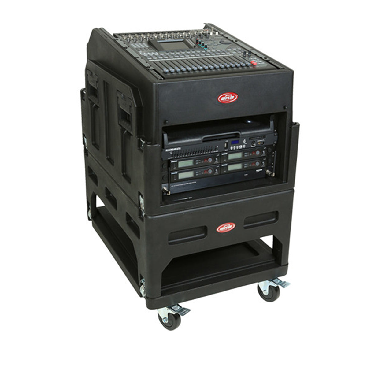 SKB Mighty Gig Rig: 14U+ Top Rack, 6U Front Rack w/rear rails, Built-in pedestal