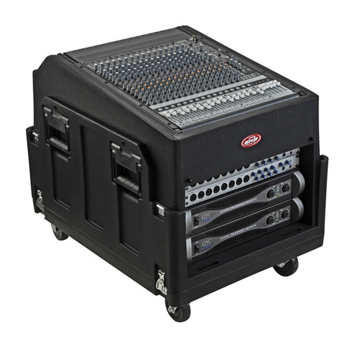 SKB Mighty Gig Rig: 14U+ Top Rack, 6U Front Rack w/rear rails, Built-in pedestal