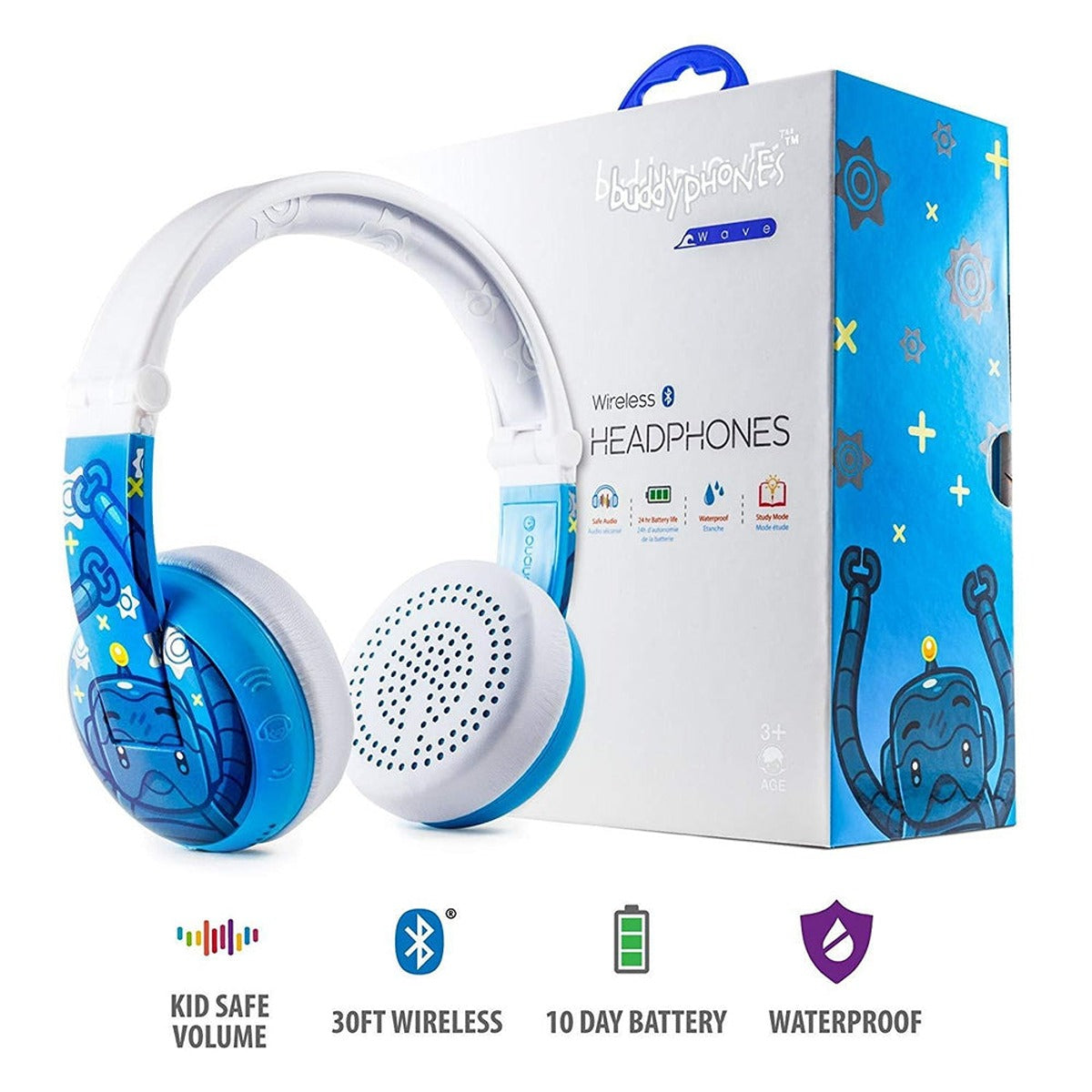 BuddyPhones BUDDYPHONES Wave Bluetooth Headphones Waterproof Robot - Blue