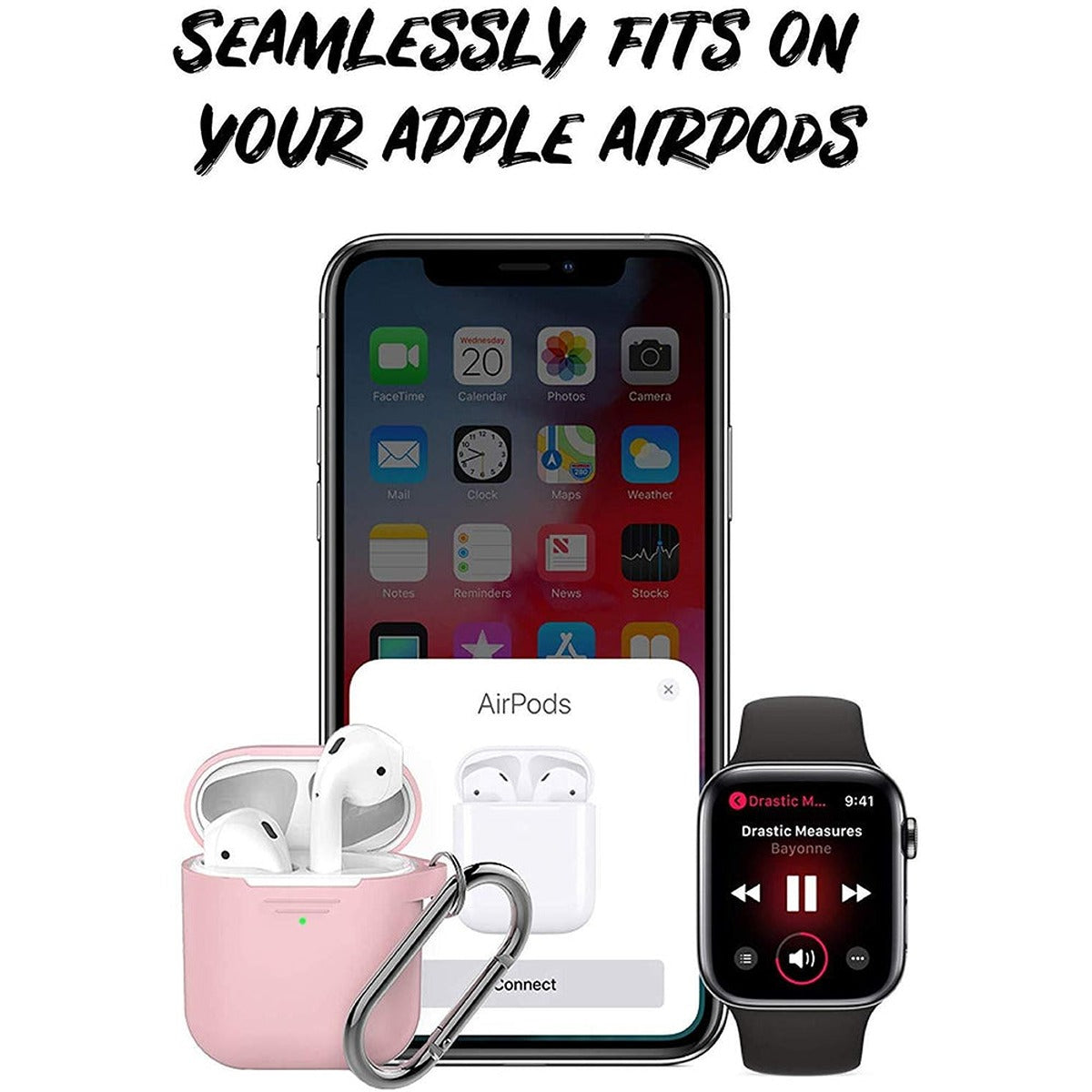 KeyBudz KEYBUDZ PodSkinz Keychain Case with Carabiner for AirPods 1 & 2 - Pink