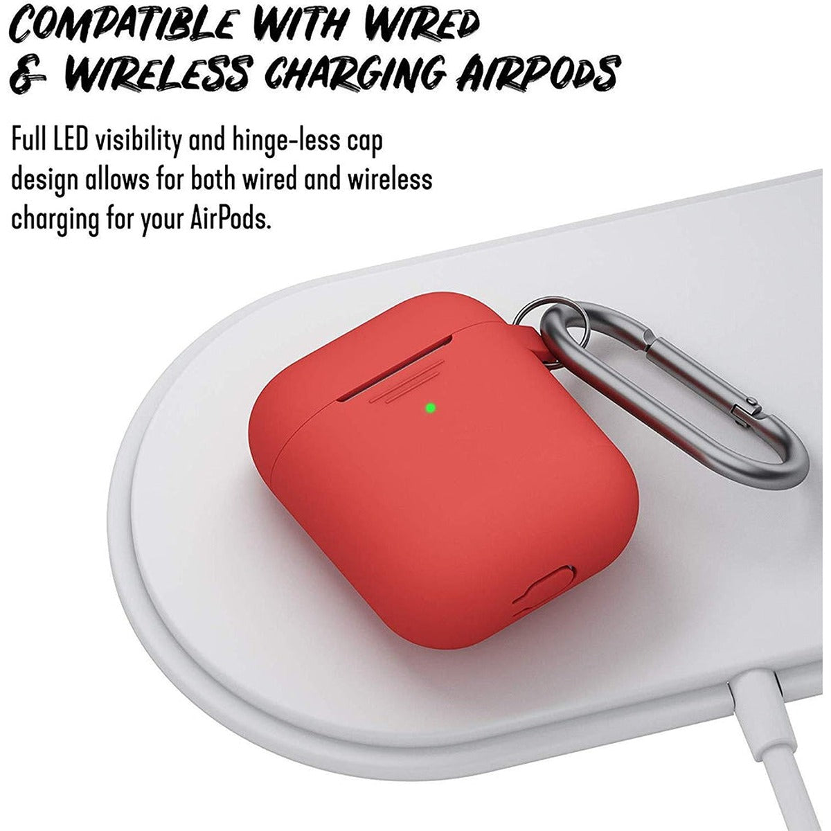 KeyBudz KEYBUDZ PodSkinz Keychain Case with Carabiner for AirPods 1 & 2 - Red