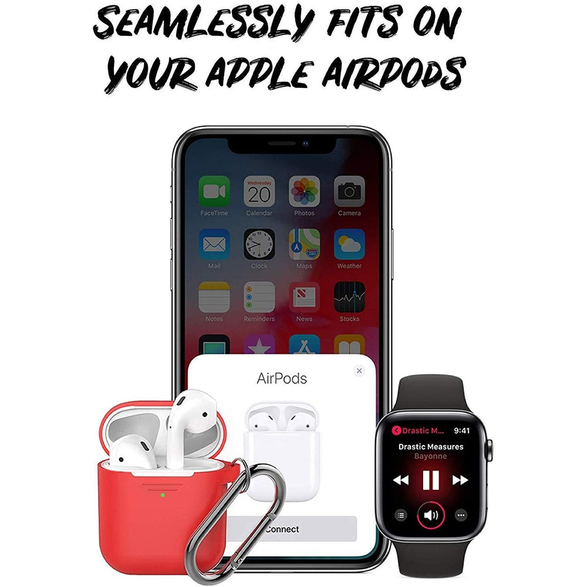 KeyBudz KEYBUDZ PodSkinz Keychain Case with Carabiner for AirPods 1 & 2 - Red