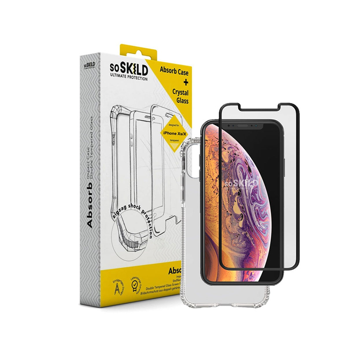 SoSkild SO SKILD iPhone XS/X Absorb Impact Case Transparent & Tempered Glass Screen Protector
