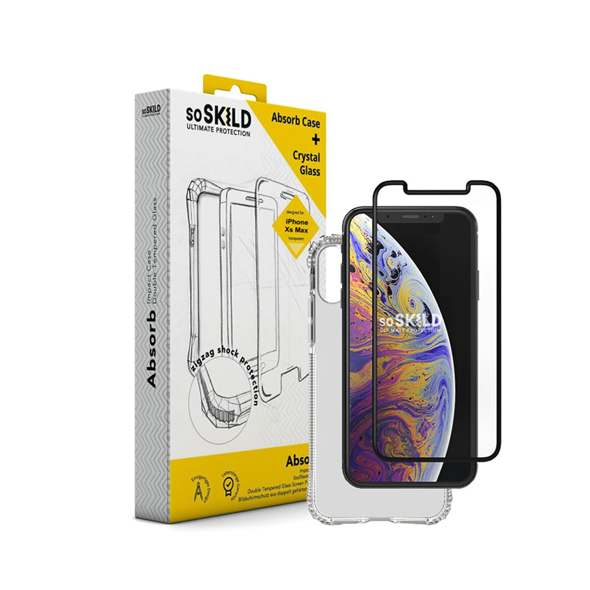 SoSkild SO SKILD iPhone XS Max Absorb Impact Case Transparent & Tempered Glass Screen Protector