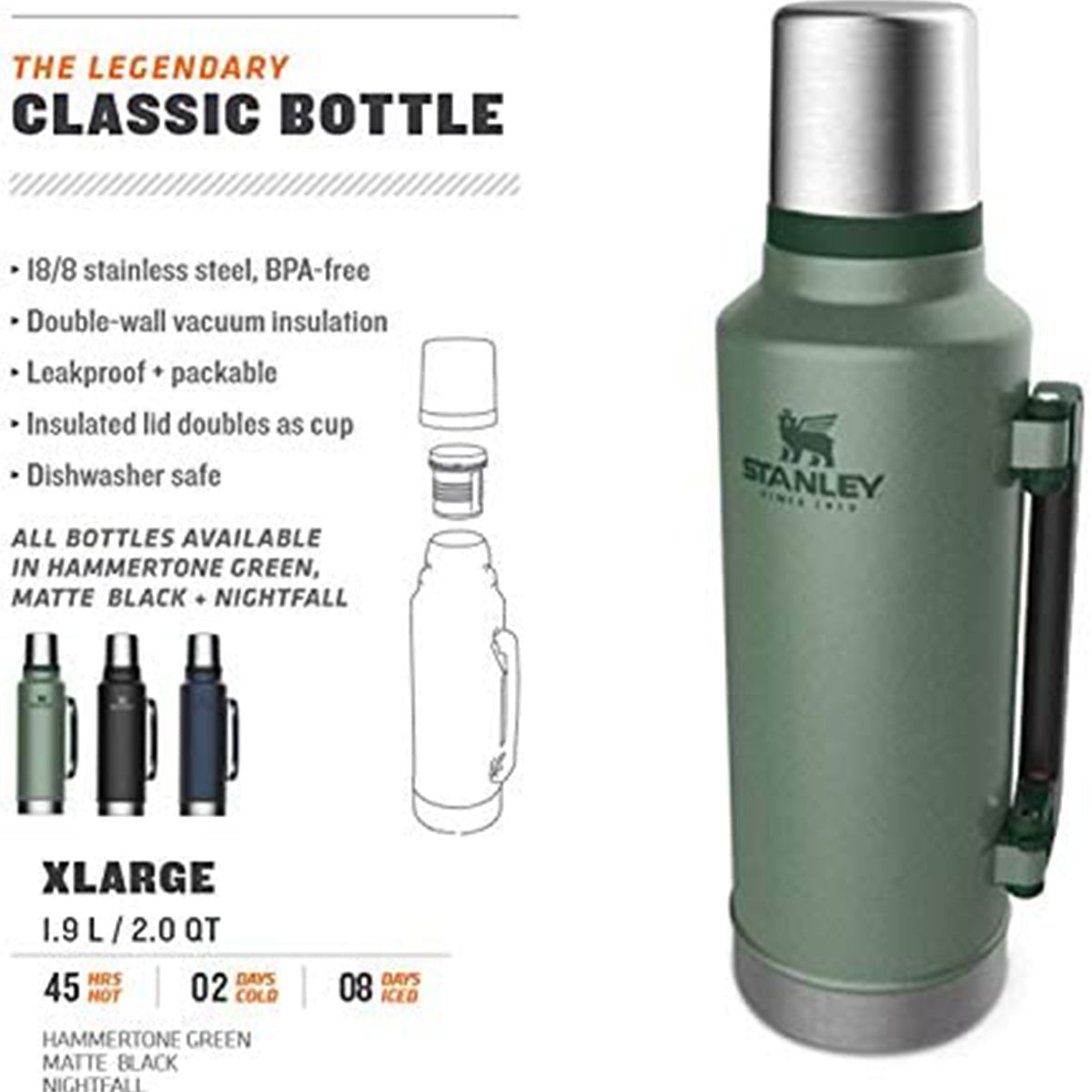 Stanley 1.9L / 2QT Classic Vaccum Bottle H.Green