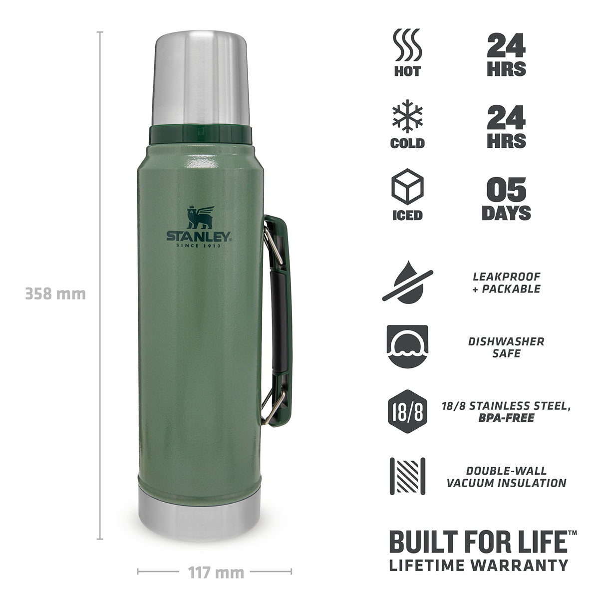 Stanley 1L / 1.1QT Classic Vaccum Bottle H.Green