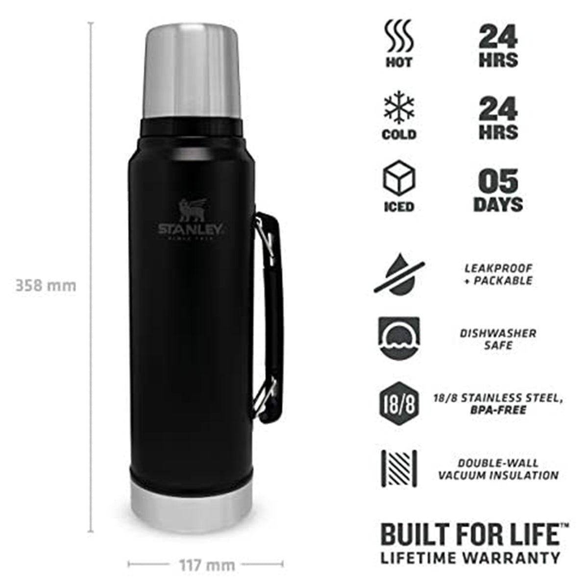 Stanley 1L / 1.1QT Classic Vaccum Bottle M.Black