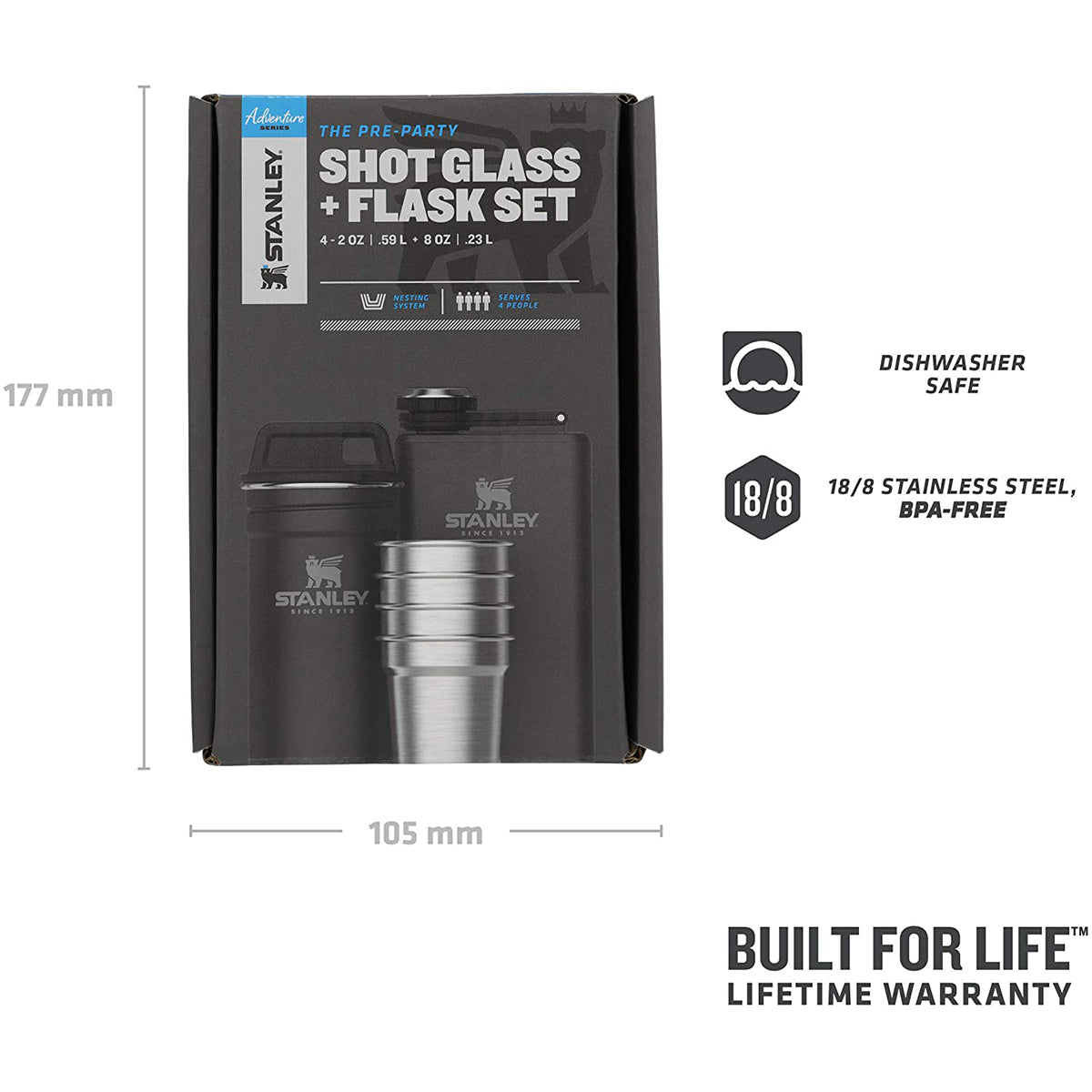 Stanley ADV Nest Shot Glass & Flask Set Matt Black