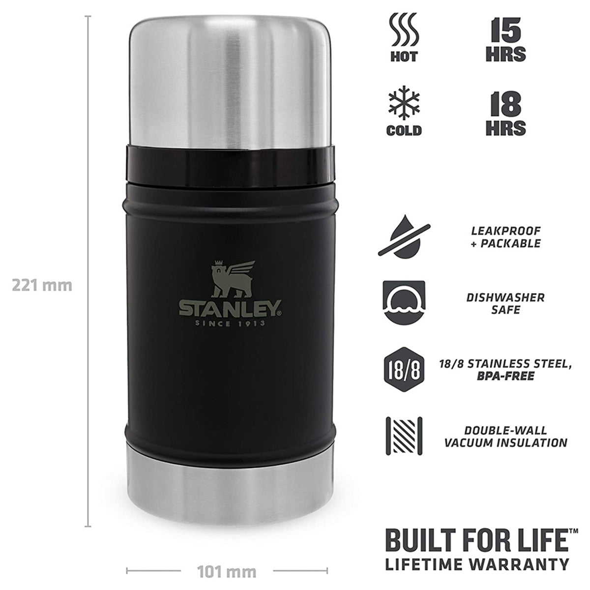 Stanley Classic Vaccumuum Flask 709ml Food Jar - Matte Black
