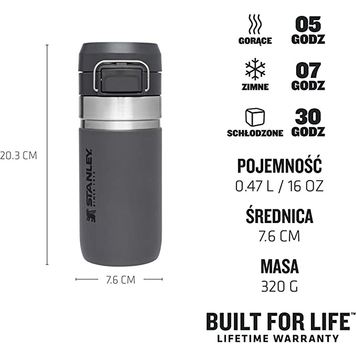 Stanley GO 473ml/16oz Flip Btl Charcoal