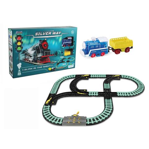 D-Power Glow In Dark Train Play Set with Traffic Lights for Kids | Build your own train  track