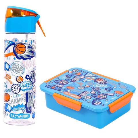 Eazy Kids Eazy Kids - Soccer Lunch Box &amp;amp; Water Bottle W/ Spray 750ml - Blue
