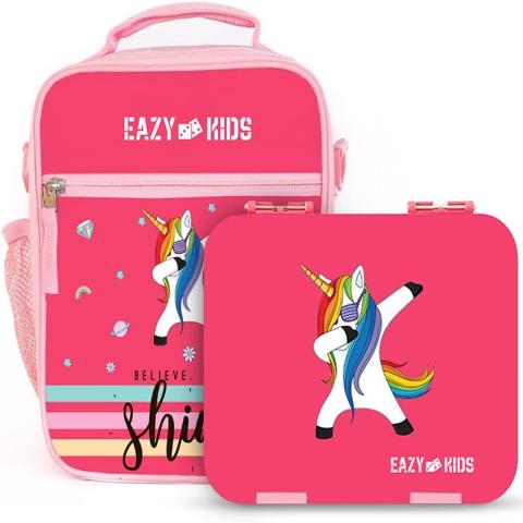 Eazy Kids Eazy Kids Bento Boxes wt Insulated Lunch Bag Combo Unicorn Pink