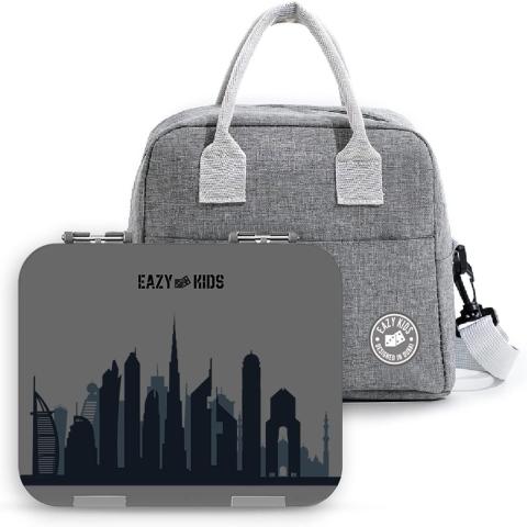 Eazy Kids Eazy Kids Bento Boxes wt Insulated Lunch Bag Combo Love Dubai Grey