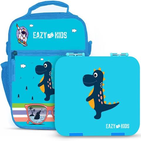 Eazy Kids Eazy Kids Bento Boxes wt Insulated Lunch Bag Combo Dino Blue