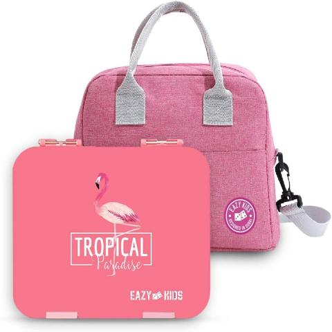 Eazy Kids Eazy Kids Bento Boxes wt Insulated Lunch Bag Combo Tropical Pink