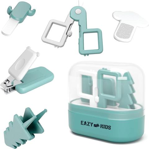 Eazy Kids Eazy Kids 6 in 1 Baby Nail Care Set w Nail Clipper Scissor Nail Filers Ear Cleaning Spoon and Tweezer Manicure and Pedicure Kit for Newborns Infants Children Green