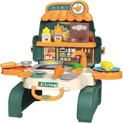 Little Story Little Story Role Play ChefKitchenRestaurant Toy Set School Bag 21 Pcs Green 3 In 1 Mode