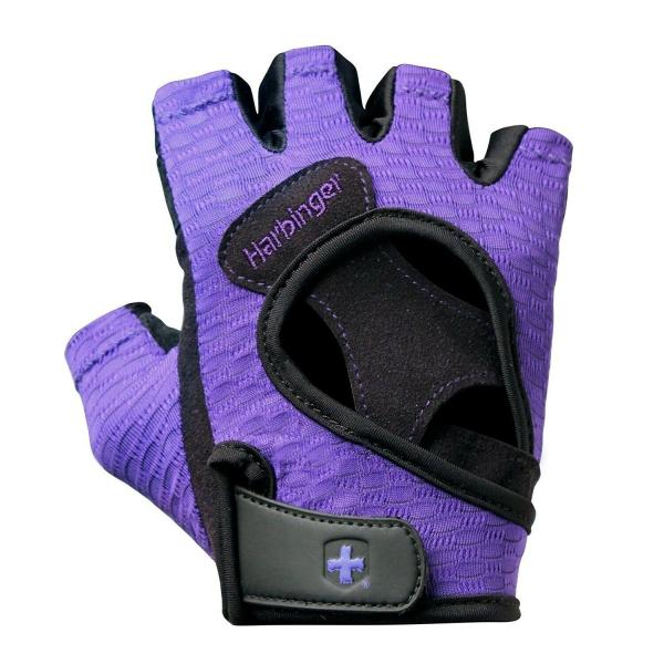 Harbinger Gym Exercise Glove Flexfit Wash &amp; Dry Antimicrobial Treated Glove - Black/Purple - 360364