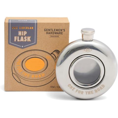 Gentlmens Hardware Round Hip Flask - One For The Road 5 fl.oz/135ml