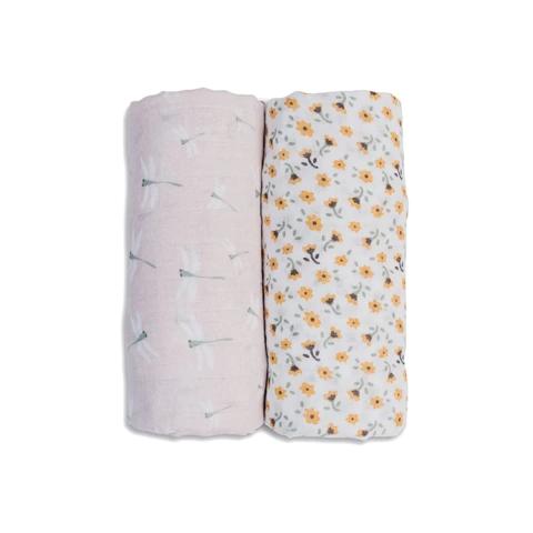 Lulujo 2-pack Cotton Swaddles - Vintage Floral / Dragonfly