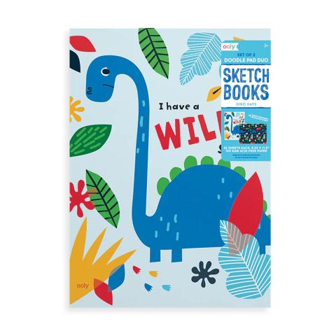OOLY Doodle Pad Duo Sketchbooks - Dino Days (set of 2 white paper sketchbooks)