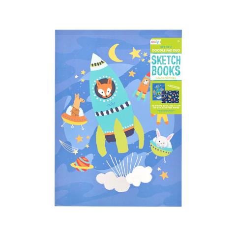 OOLY Doodle Pad Duo Sketchbook - Space Critters (set of 2 white paper sketchbooks)