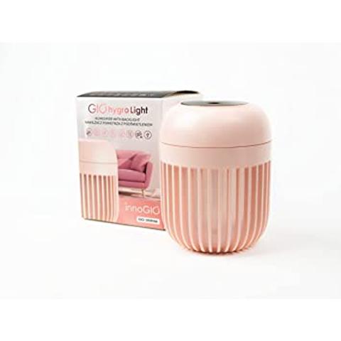 InnoGio Hygro, Ultrasonic Air Humidifier with Night Light, 8H Battery Life, Pink