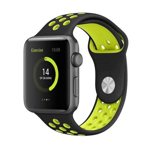 BeHello Premium Apple Watch 42/44mm Silicone Strap - Black/Yellow