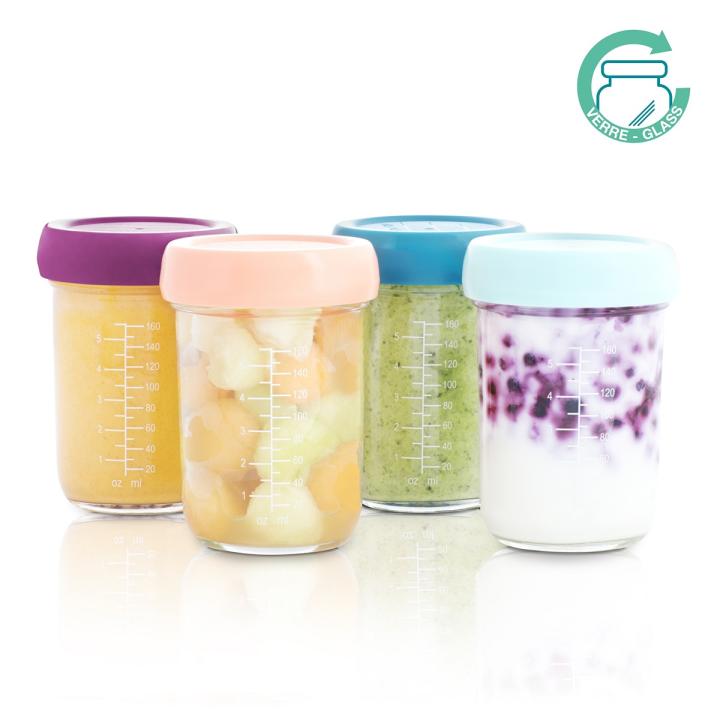 BabyMoov Glass Baby Bowls, 4 X 240ml Airtight Food Storage Containers