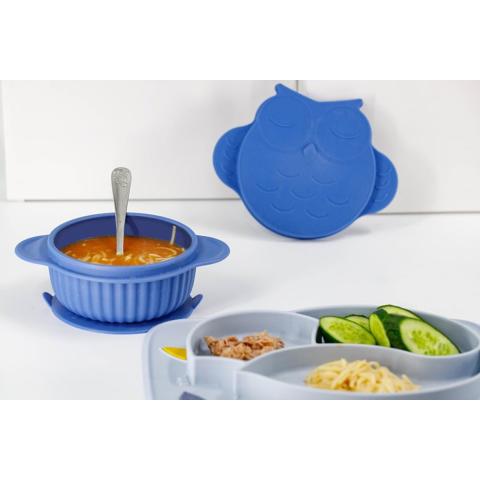 InnoGio GIO Owl Infant and Toddler Bowl with Lid, Dishwasher &amp; Microwave Safe, Blue