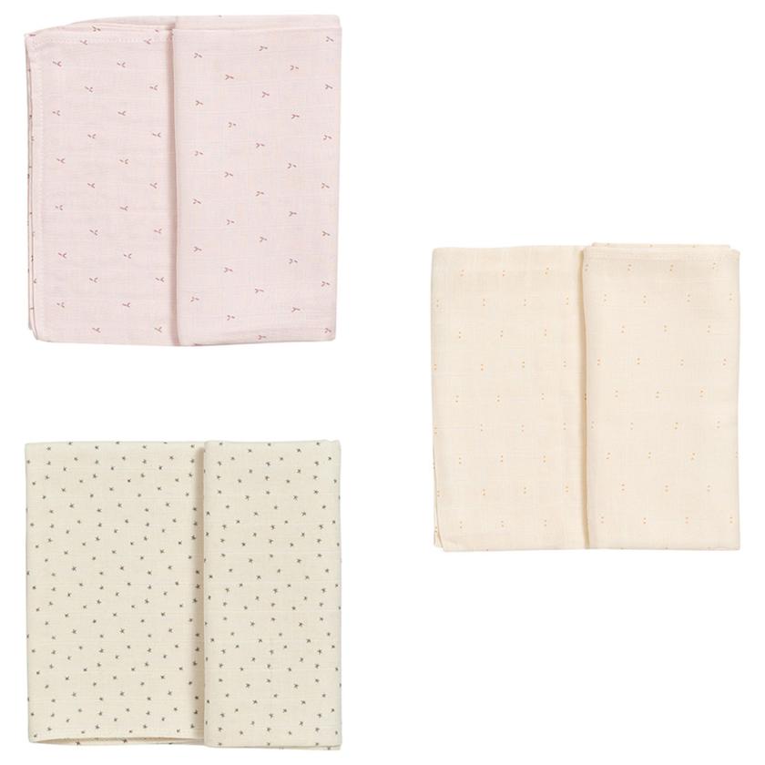 Gloop Organic Muslin Swaddle 70x70cm Pack Of 3 - Natural / Little Dots / Blush Rose