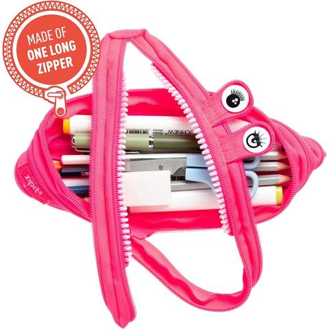 Zipit Monster Pencil Case for Girls, Holds Up to 30 Pens, Machine Washable, Made of One Long Zipper! (Pink)