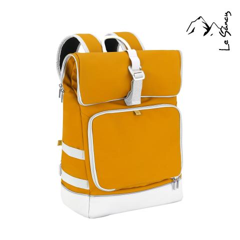 BabyMoov Sancy Diaper Bag Backpack | Unisex Back Pack with Heavy Duty Roll-Top Closure, Large Insulated Compartment, Changing Pad and Accessories, Saffron Yellow