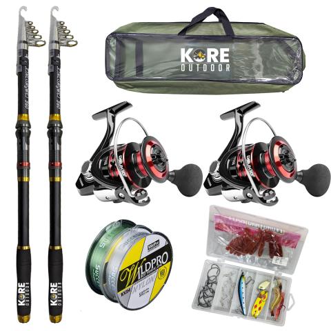 Kore Outdoor Fishing Pole Combo Set Collapsible Rods Spinning Reels Lures Set Carrier Bag Carbon Fiber Telescopic Fishing Rods Sea Saltwater Freshwater Kit Fishing Rod Reel Combos