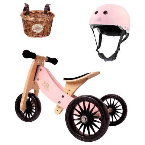 Kinderfeets Toddler Tricycle + Basket + Helmet - Rose