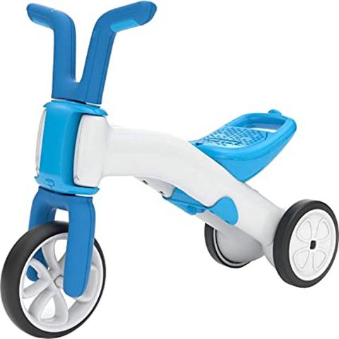 Chillafish Bunzi gradual balance bike and tricycle, 2-in-1 ride on toy for 1-3 year old, combines toddler tricycle and adjustable lightweight balance bike in one, silent non-marking wheels blue white