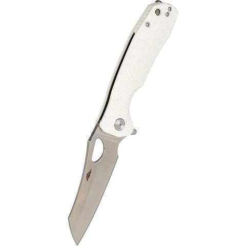 Honey Badger Wharncleaver D2 Camping Knife with Left/Right Hand Pocket Clip, Large, White