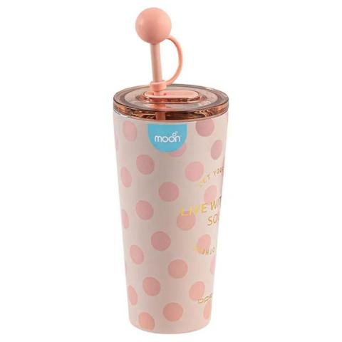 Moon Double Smoothie Cup With Straw-Pink