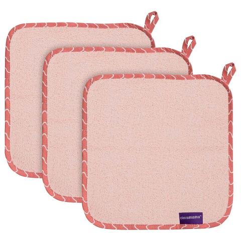 Clevamama Clevamama - Bamboo Baby Washcloth Set - Pack Of 3 - Pink