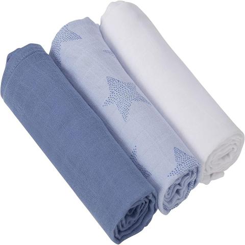 Clevamama Muslin Cloth Set Super Soft Bamboo Cotton Blue 3Pk
