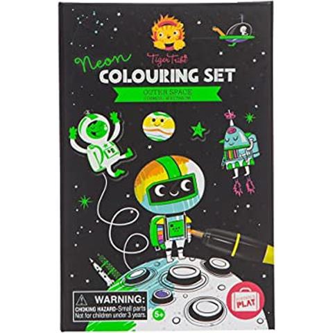 Tiger Tribe Neon Colouring Set Outer Space Baby &amp; Toddler Toys Colouring Sets Jam -Packed with Activities and Magnetic Flap to Keep Contents Safely Stored Designed for Easy Portable Play, 5+ Years