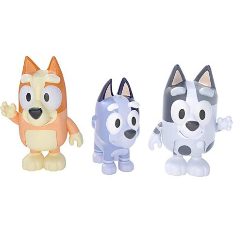 Bluey Bluey Cousins: Bingo, Muffin and Socks Dog Figure 3-Pack Playset Articulated 2.5 Inch Action Figures Official Collectable Toy